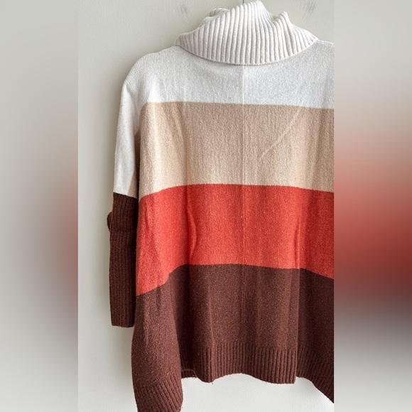 LOFT Tri Colorblock Cowl Neck Sweater, Cream/Tan/Orange/Brown, Size Small - Picture 14 of 16